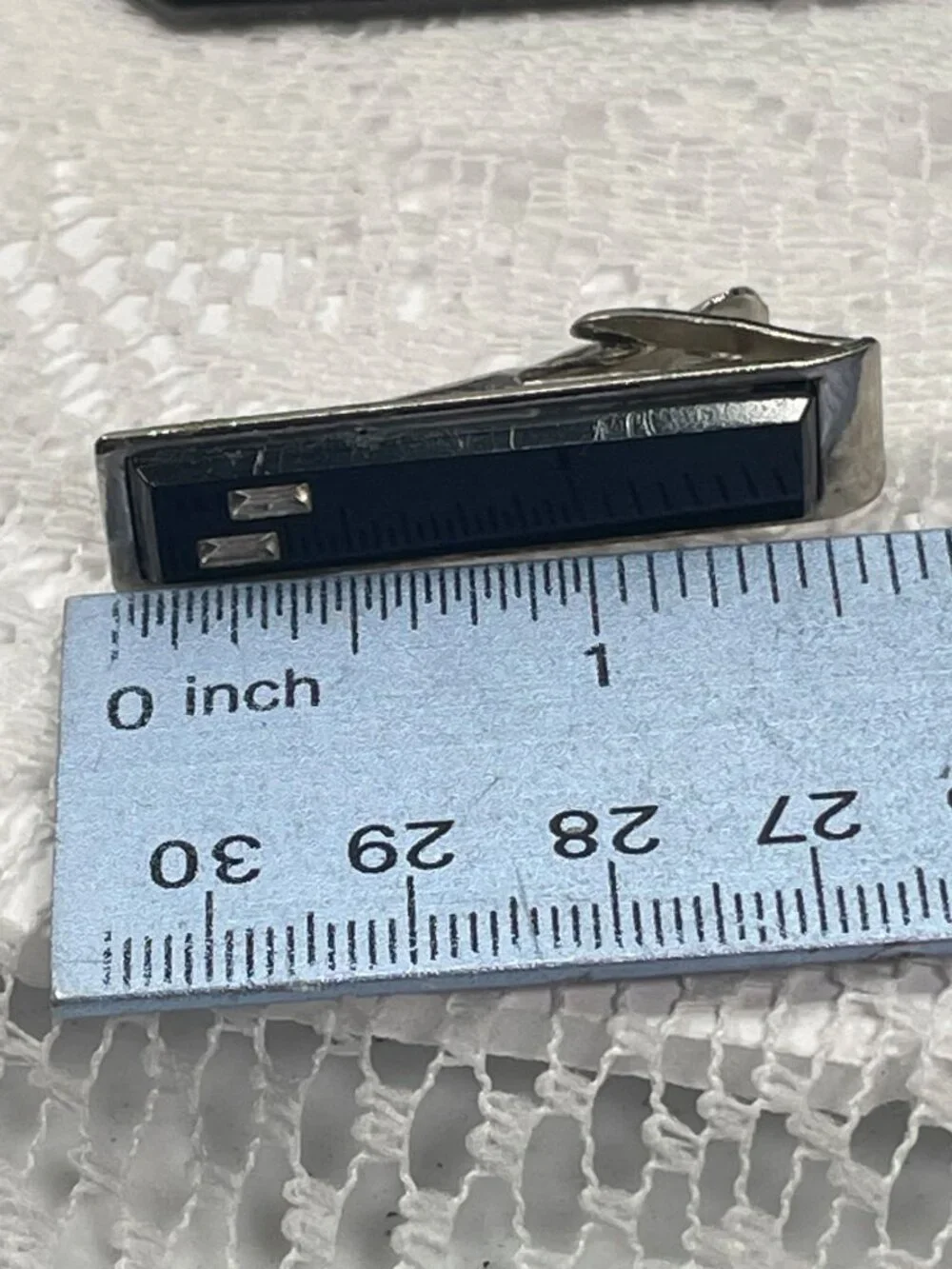 Set of 3 Men's Black Vintage cuff links and Tie clip set.